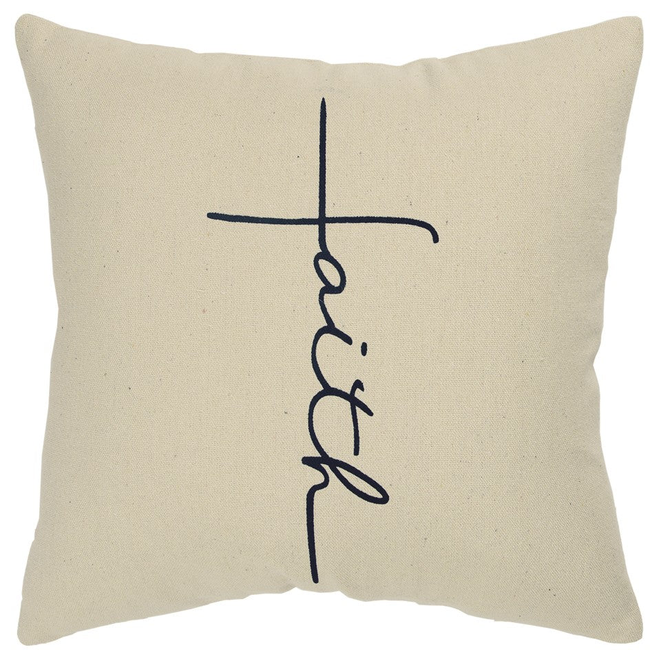 Black Taupe Canvas Faith Throw Pillow-0