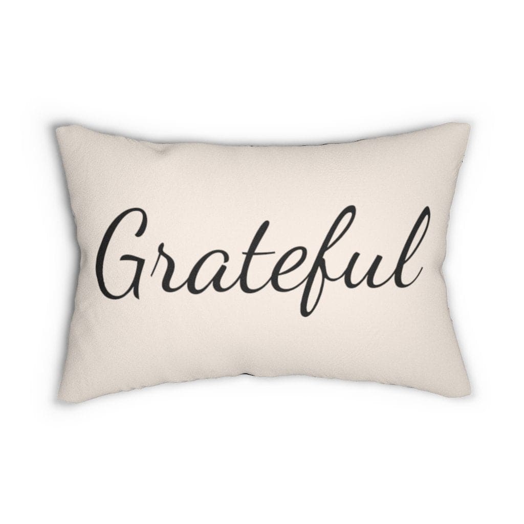 Decorative Throw Pillow - Double Sided Sofa Pillow / Grateful - Beige/Black